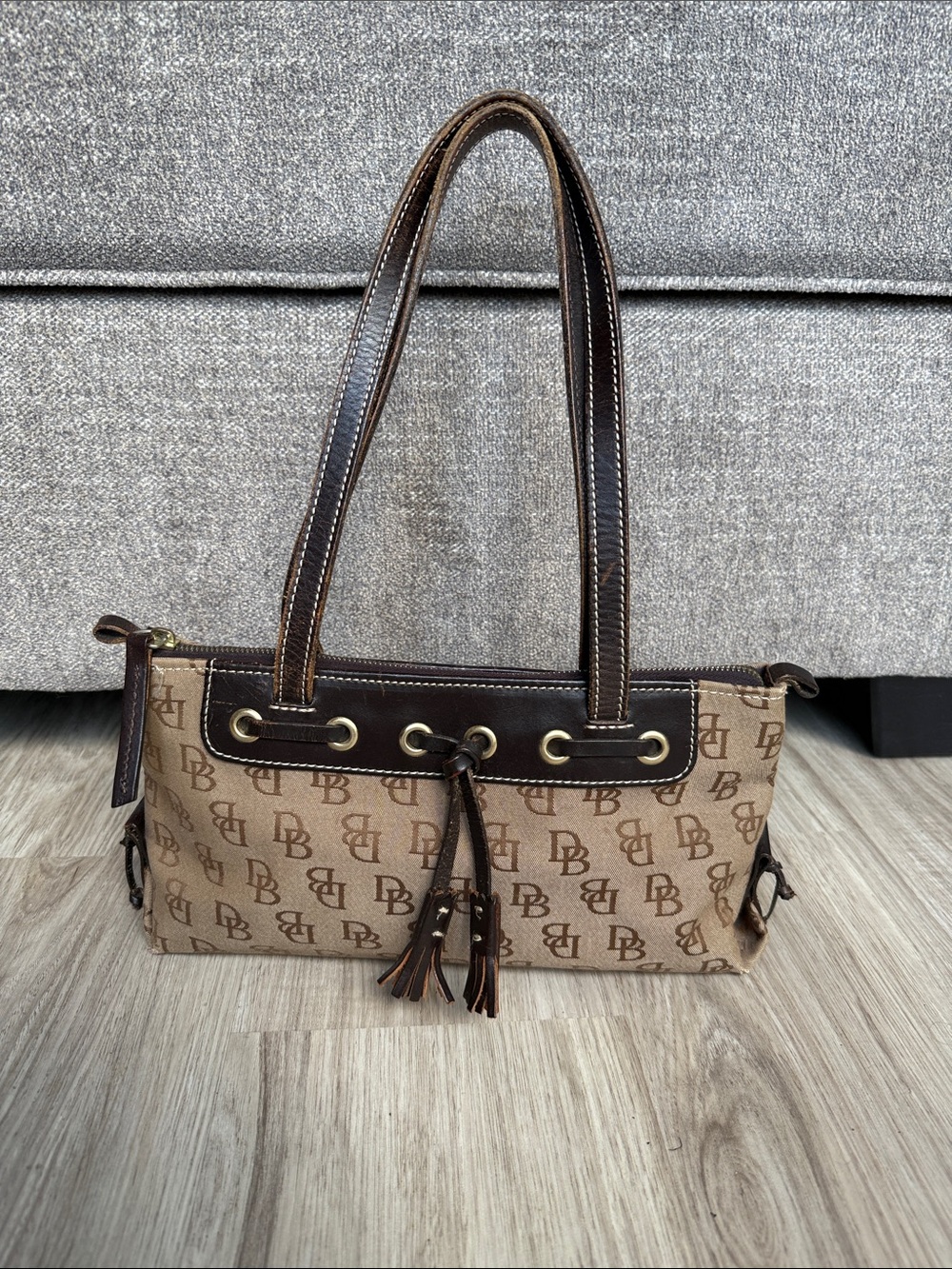 Dooney & Bourke Brown Monogram Tote with Dark Trim